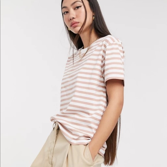 Cotton striped tee - dusty rose & white - Picture 1 of 6